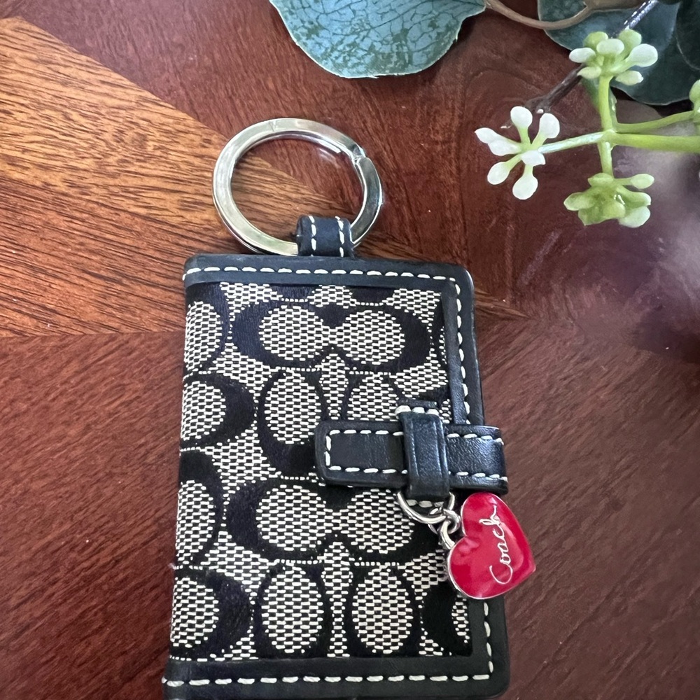 Coach Vintage Black and White Photo Keychain  with Heart Charm